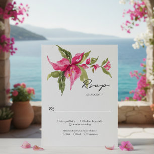 Tropical Bougainvillea Flower Watercolor Wedding RSVP Card