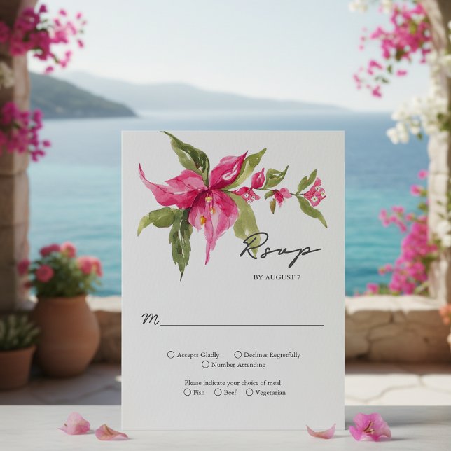 Tropical Bougainvillea Flower Watercolor Wedding RSVP Card (Creator Uploaded)