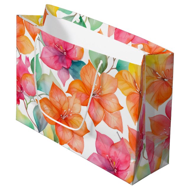 Tropical bougainvillea pattern large gift bag (Front Angled)