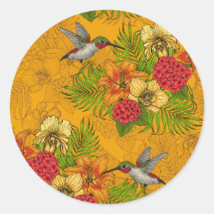 Tropical bouquet and hummingbirds 2 classic round sticker