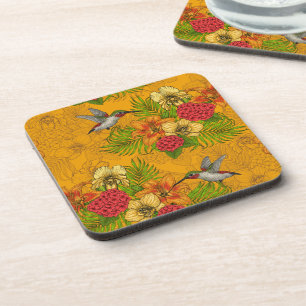 Tropical bouquet and hummingbirds 2 coaster