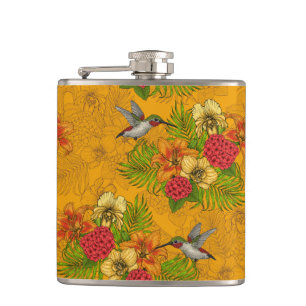 Tropical bouquet and hummingbirds 2 hip flask