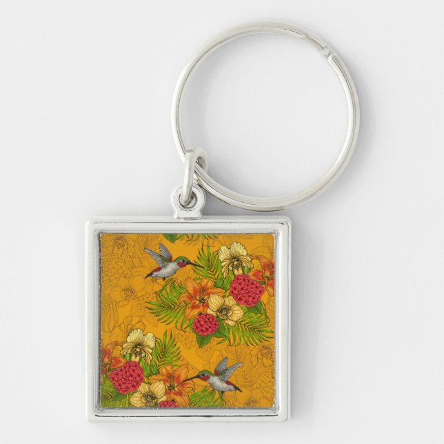 Tropical bouquet and hummingbirds 2 key ring (Front)