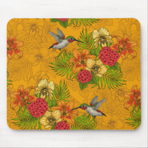 Tropical bouquet and hummingbirds 2 mouse mat
