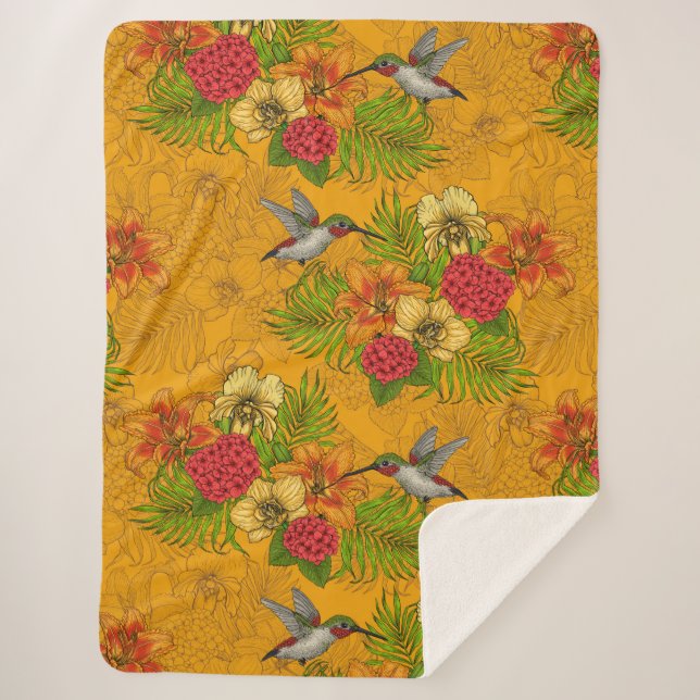 Tropical bouquet and hummingbirds 2 sherpa blanket (Front)