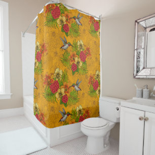 Tropical bouquet and hummingbirds 2 shower curtain