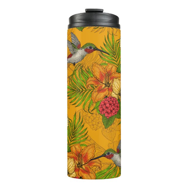 Tropical bouquet and hummingbirds 2 thermal tumbler (Front)