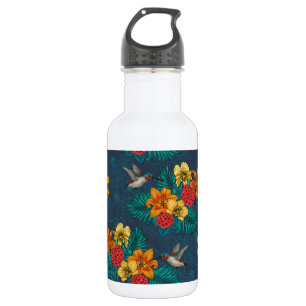 Tropical bouquet and hummingbirds 532 ml water bottle
