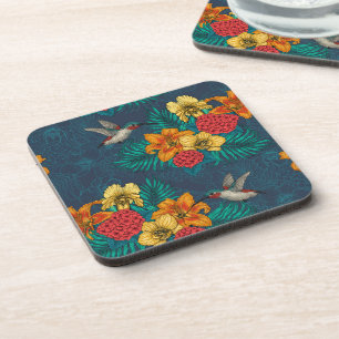 Tropical bouquet and hummingbirds coaster