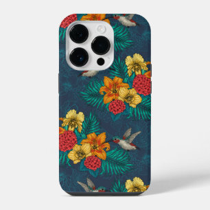 Tropical bouquet and hummingbirds iPhone 14 pro case