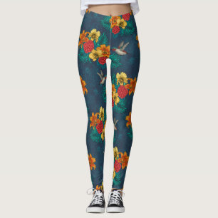 Tropical bouquet and hummingbirds leggings