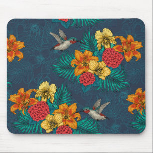 Tropical bouquet and hummingbirds mouse mat