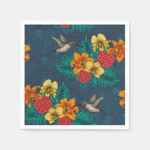 Tropical bouquet and hummingbirds napkin