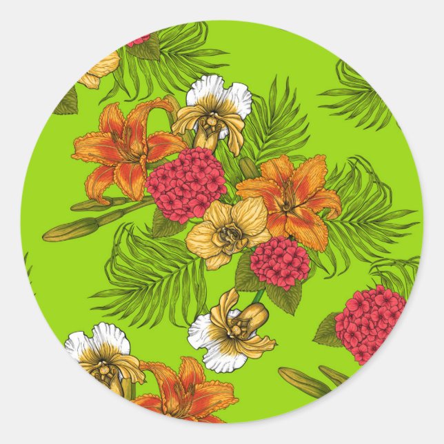 Tropical bouquet classic round sticker (Front)
