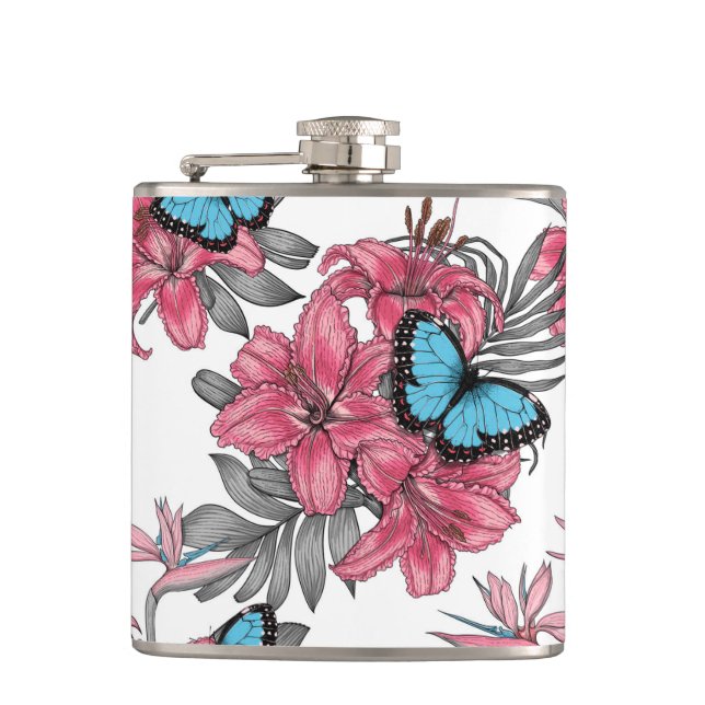 Tropical bouquet hip flask (Front)