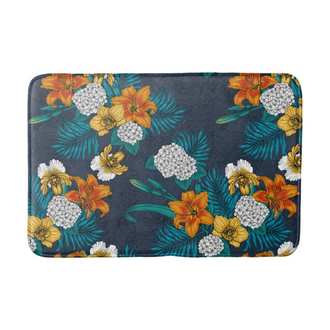 Tropical bouquet on blue bath mat (Front)