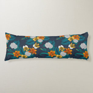 Tropical bouquet on blue body cushion