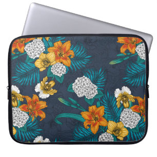 Tropical bouquet on blue laptop sleeve