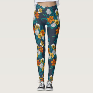 Tropical bouquet on blue leggings