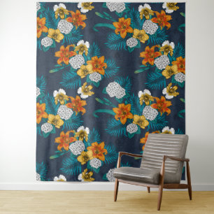 Tropical bouquet on blue tapestry