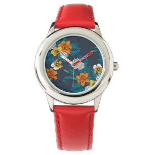 Tropical bouquet on blue watch