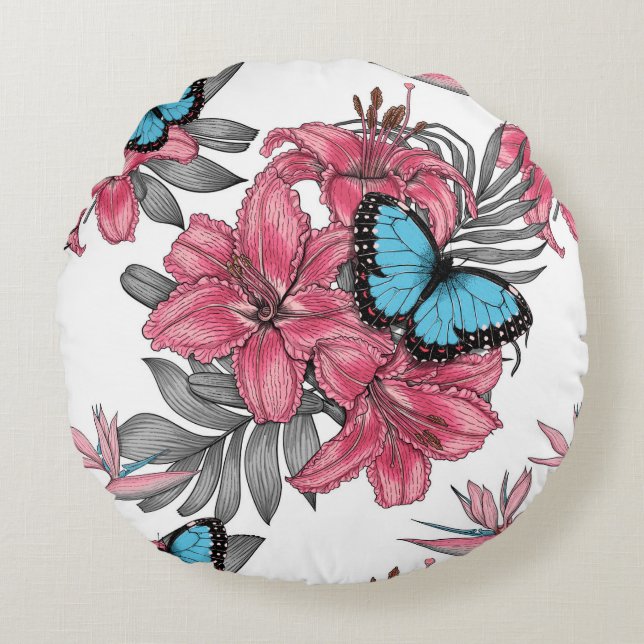 Tropical bouquet round cushion (Front)