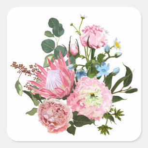 Tropical bouquet with pink flowers. square sticker