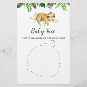 Tropical Boy Sloth Baby Shower Baby Face Card