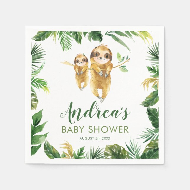 Tropical Boy Sloth Baby Shower Paper Napkin (Front)