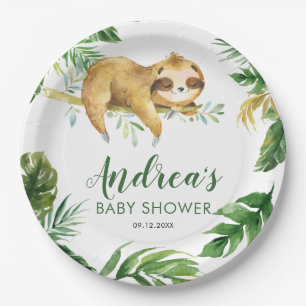 Tropical Boy Sloth Baby Shower Paper Plate