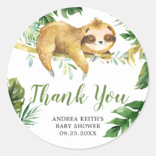 Tropical Boy Sloth Baby Shower Thank You Sticker