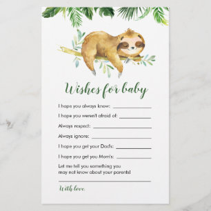 Tropical Boy Sloth Baby Shower Wishes for baby