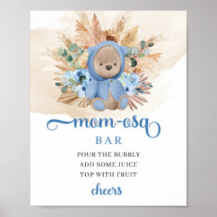 Tropical boy teddy bear blue flowers Mum-osa bar Poster