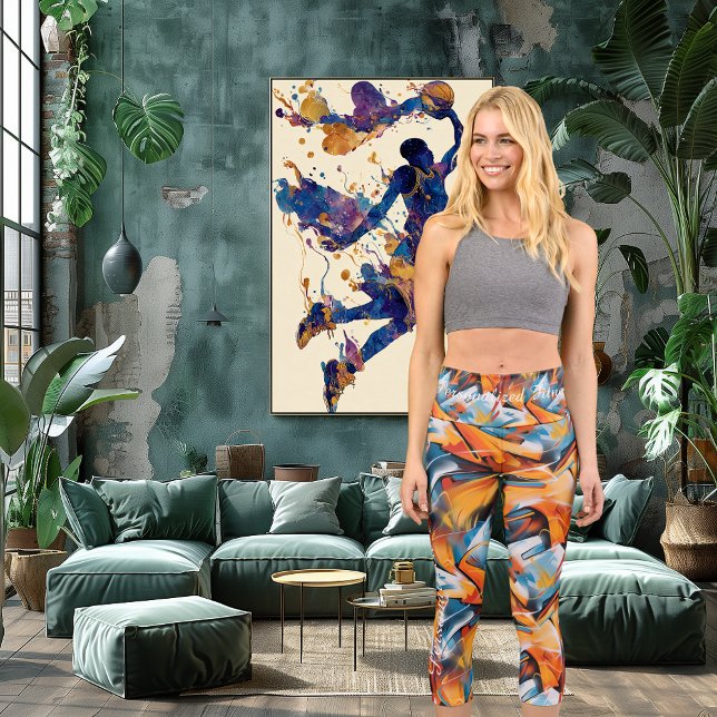 Tropical Breeze Abstract Design, Vibrant Energetic Capri Leggings (Creator Uploaded)