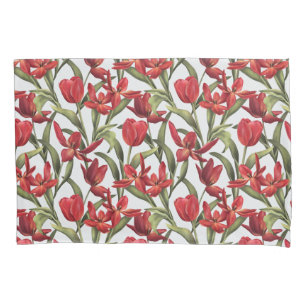 Tropical Breeze background with Red Tulips Pillowcase