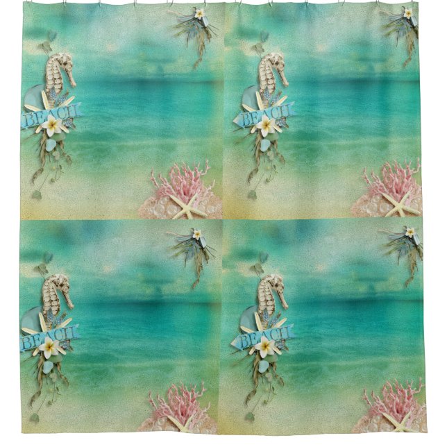 Tropical Breeze beach seahorse starfish ocean Shower Curtain (Front)