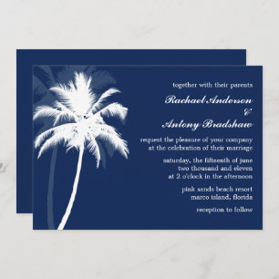 Tropical Breeze Blue Palm Trees Wedding Invitation
