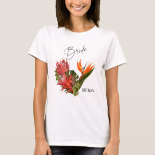 Tropical Breeze Bride Calligraphy Floral Wedding T-Shirt