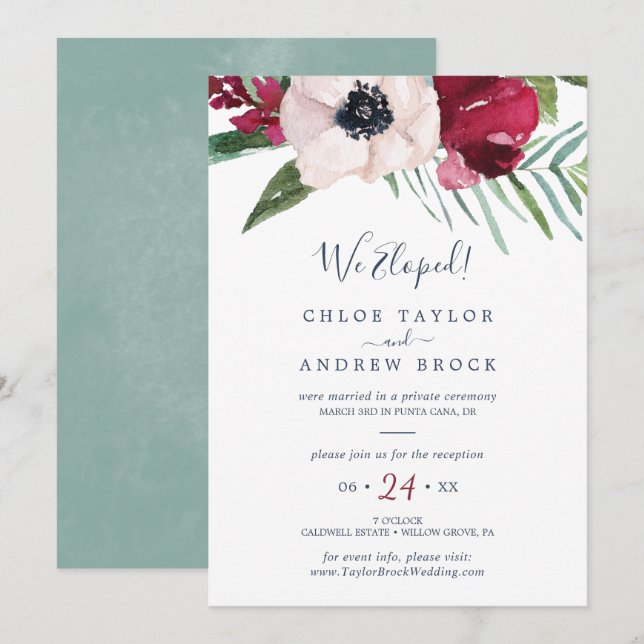 Tropical Breeze Elopement Reception Invitation (Front/Back)