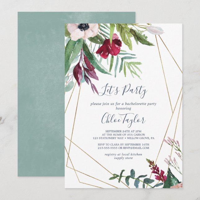 Tropical Breeze Geometric Let's Party Invitation (Front/Back)