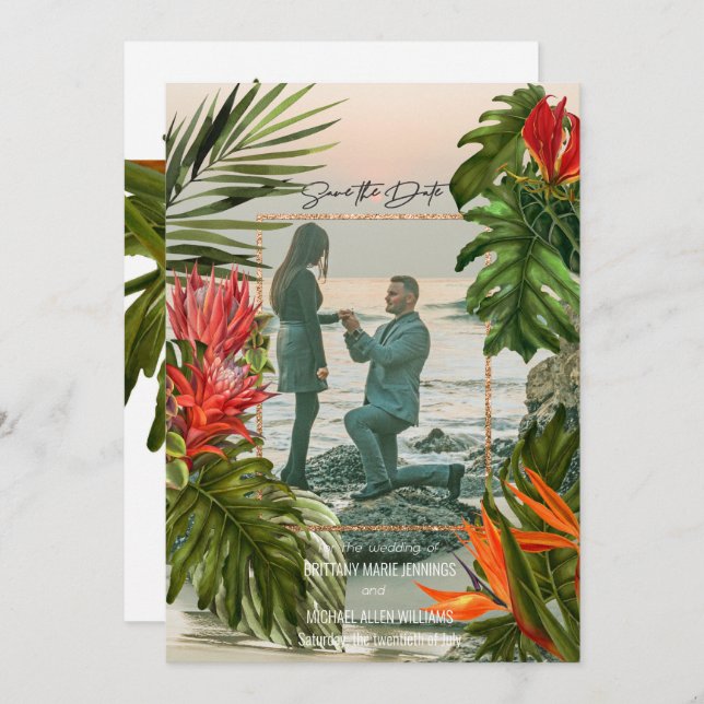 Tropical Breeze Lush Botanical Save the Date Invitation (Front/Back)
