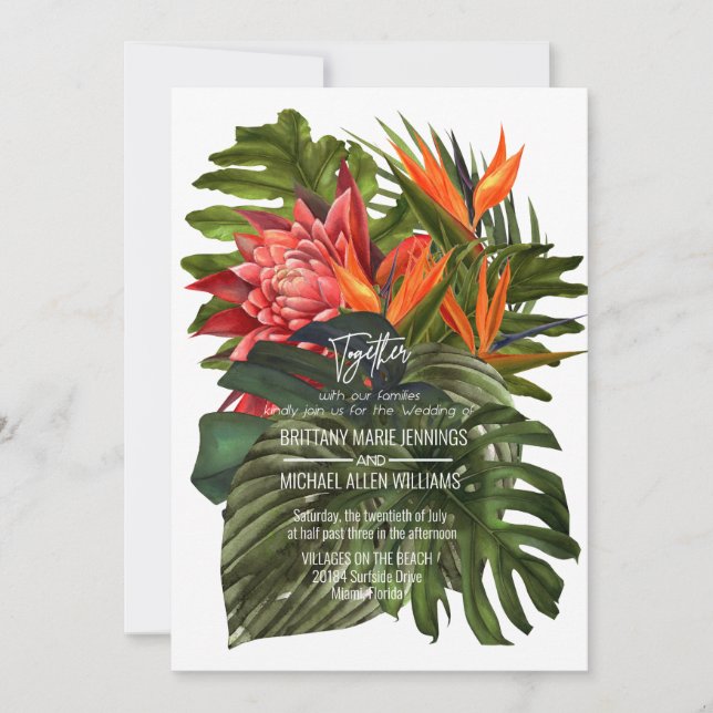 Tropical Breeze Lush Botanical Wedding Invitation (Front)