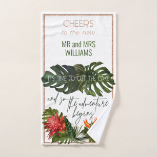 Tropical Breeze Lush Floral Cut the Wedding Cake Hand Towel