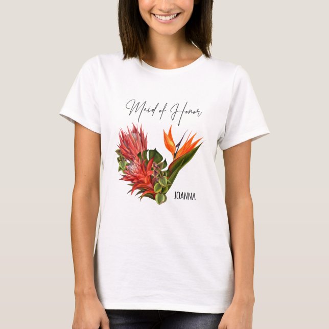 Tropical Breeze Maid of Honour Floral Wedding T-Shirt (Front)
