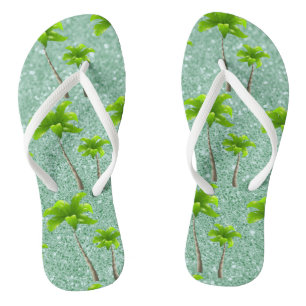 Tropical Breeze Soft Green Palm Trees Flip Flops