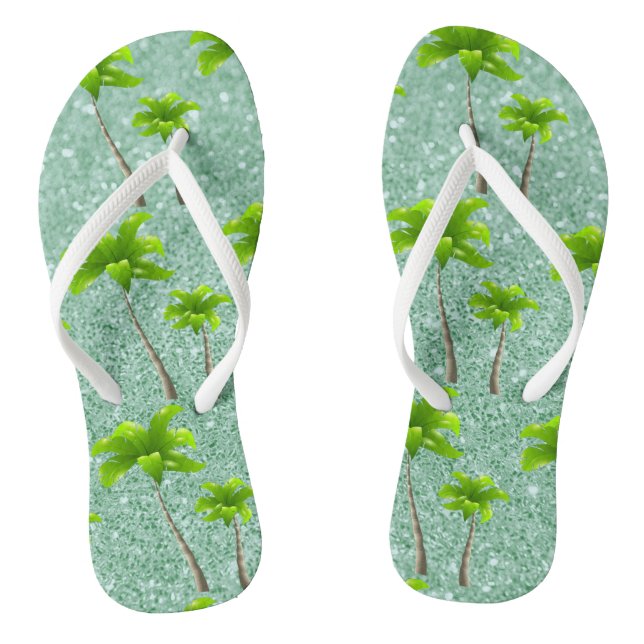 Tropical Breeze Soft Green Palm Trees Flip Flops (Footbed)