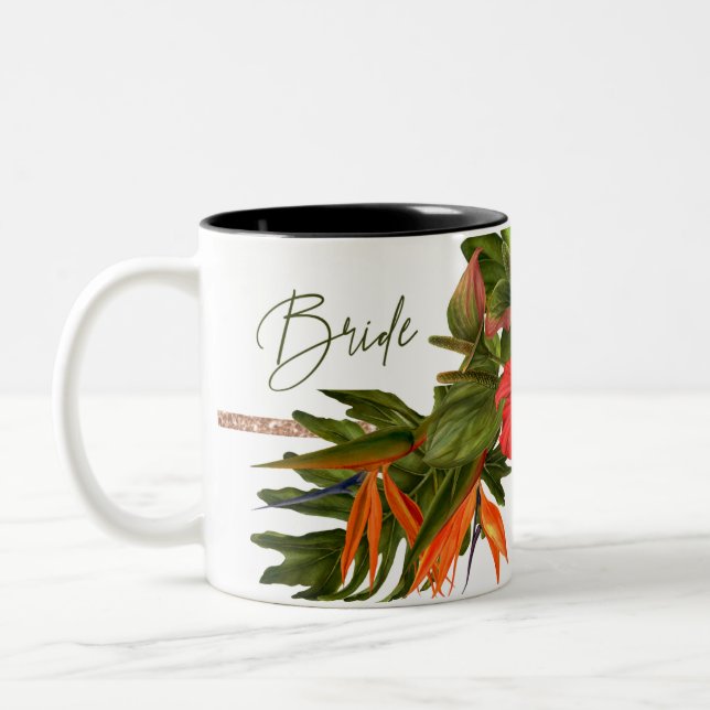 Tropical Breeze Wedding Memory Rose Gold Bride Mug (Left)