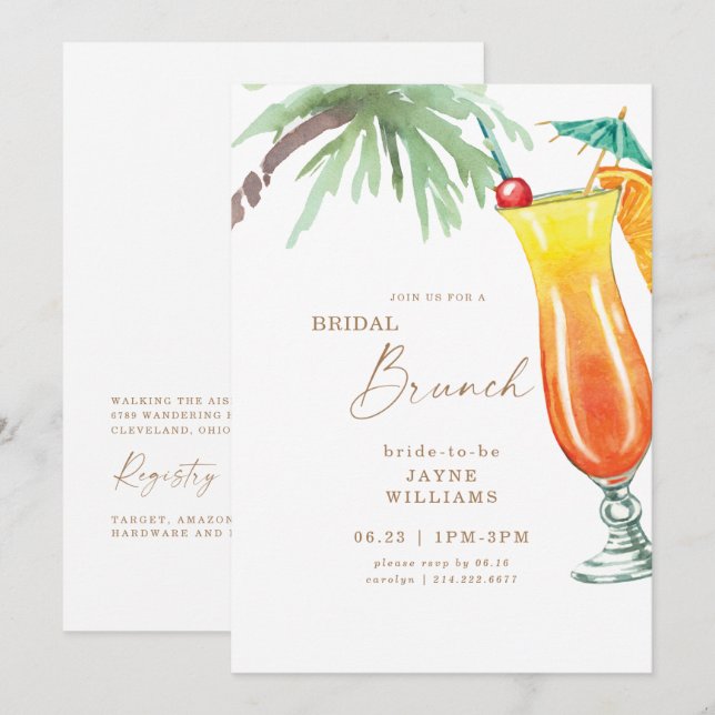 Tropical Bridal Brunch Colourful  Invitation (Front/Back)