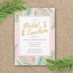 Tropical Bridal Luncheon Invitation in Pink & Gold