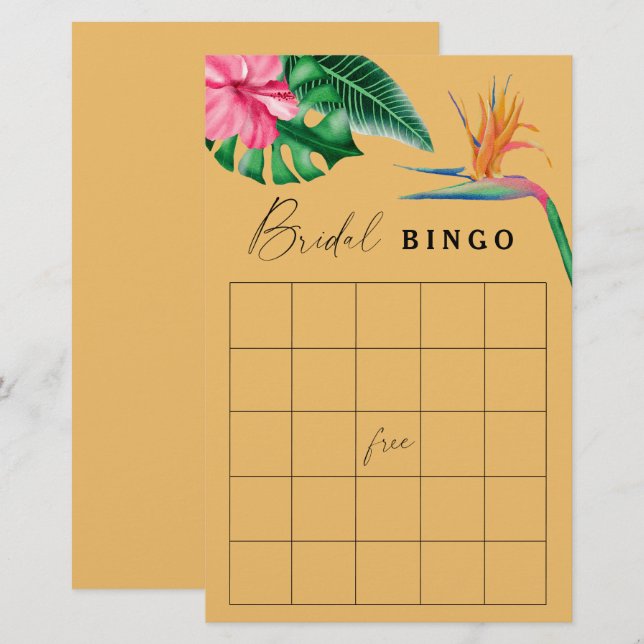 Tropical - Bridal shower bingo game (Front/Back)